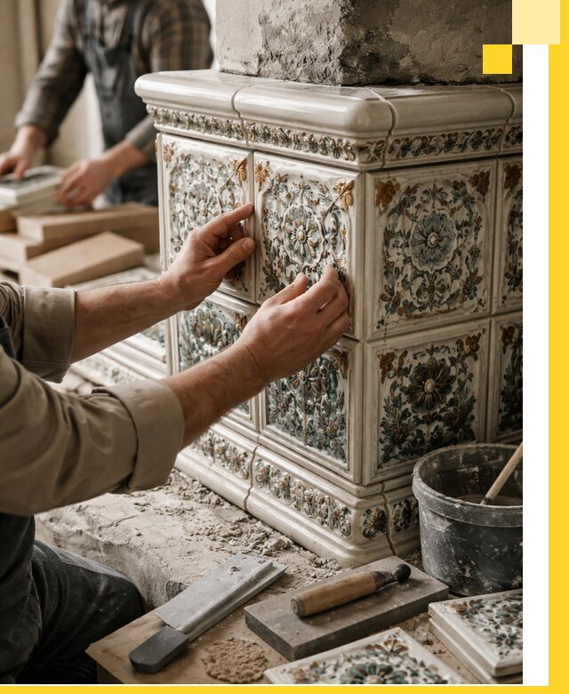 Изразцовые камины под ключ в Мегионе: проект и монтаж