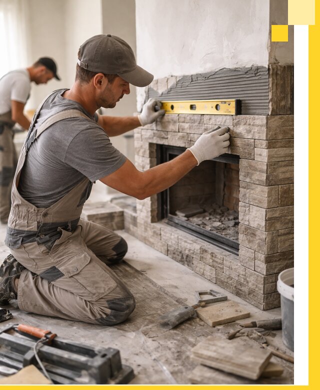 Облицовка каминов в Мегионе, монтаж и отделка натуральным камнем