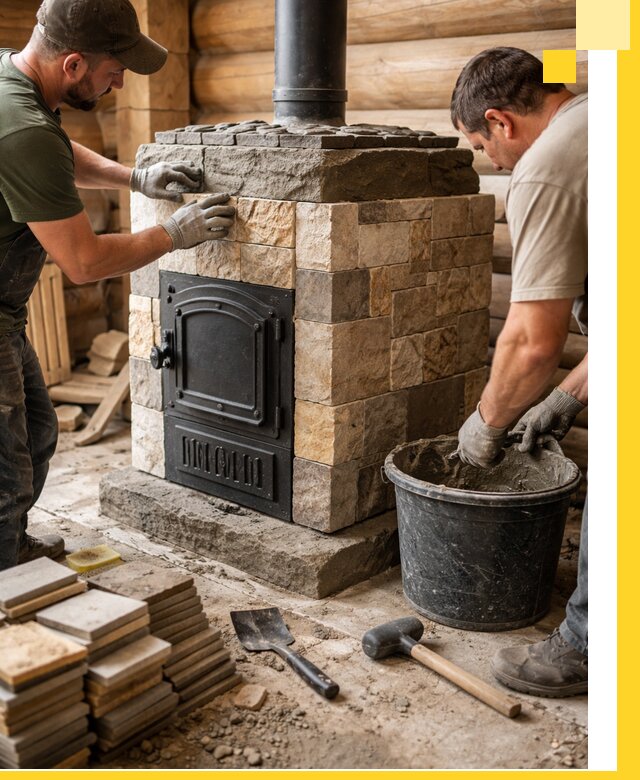 Облицовка банной печи под ключ в Мегионе: камень и плитка