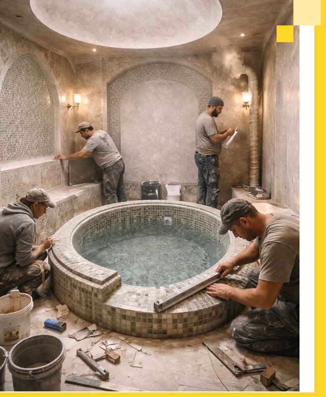 Профессиональное строительство хамама с бассейном в Мегионе под ключ