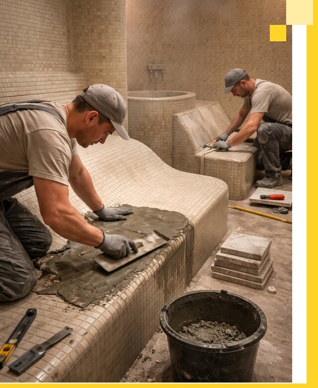 Лежаки для хамама под ключ в Мегионе, проект и монтаж